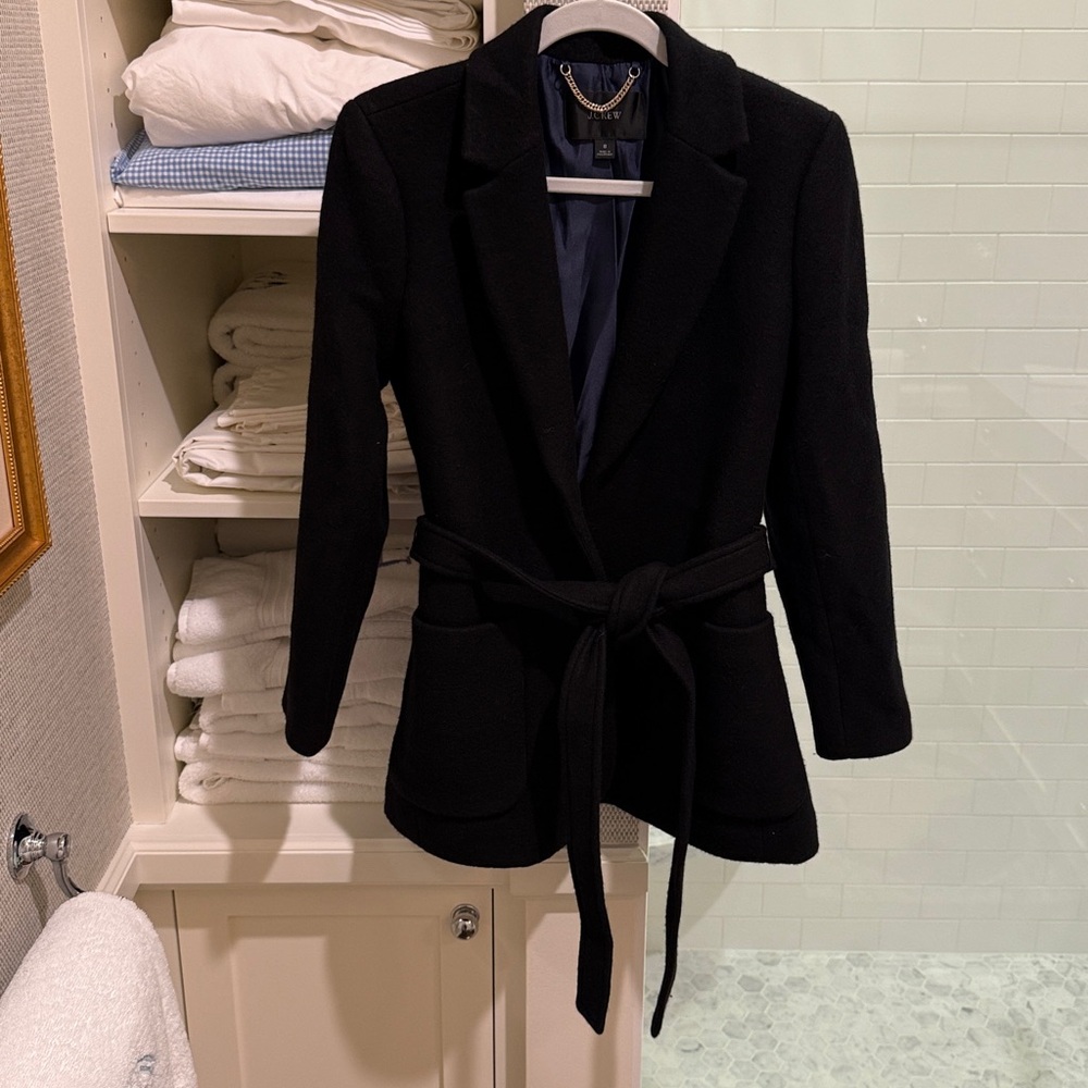 J. Crew Black Wool Blazer with Belt and Two Front Pockets